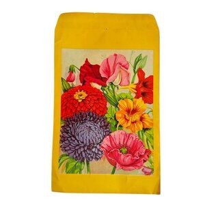 Vintage Yellow Envelope Floral Print Hammer Litho Roch NY Flowers Seed Envelope